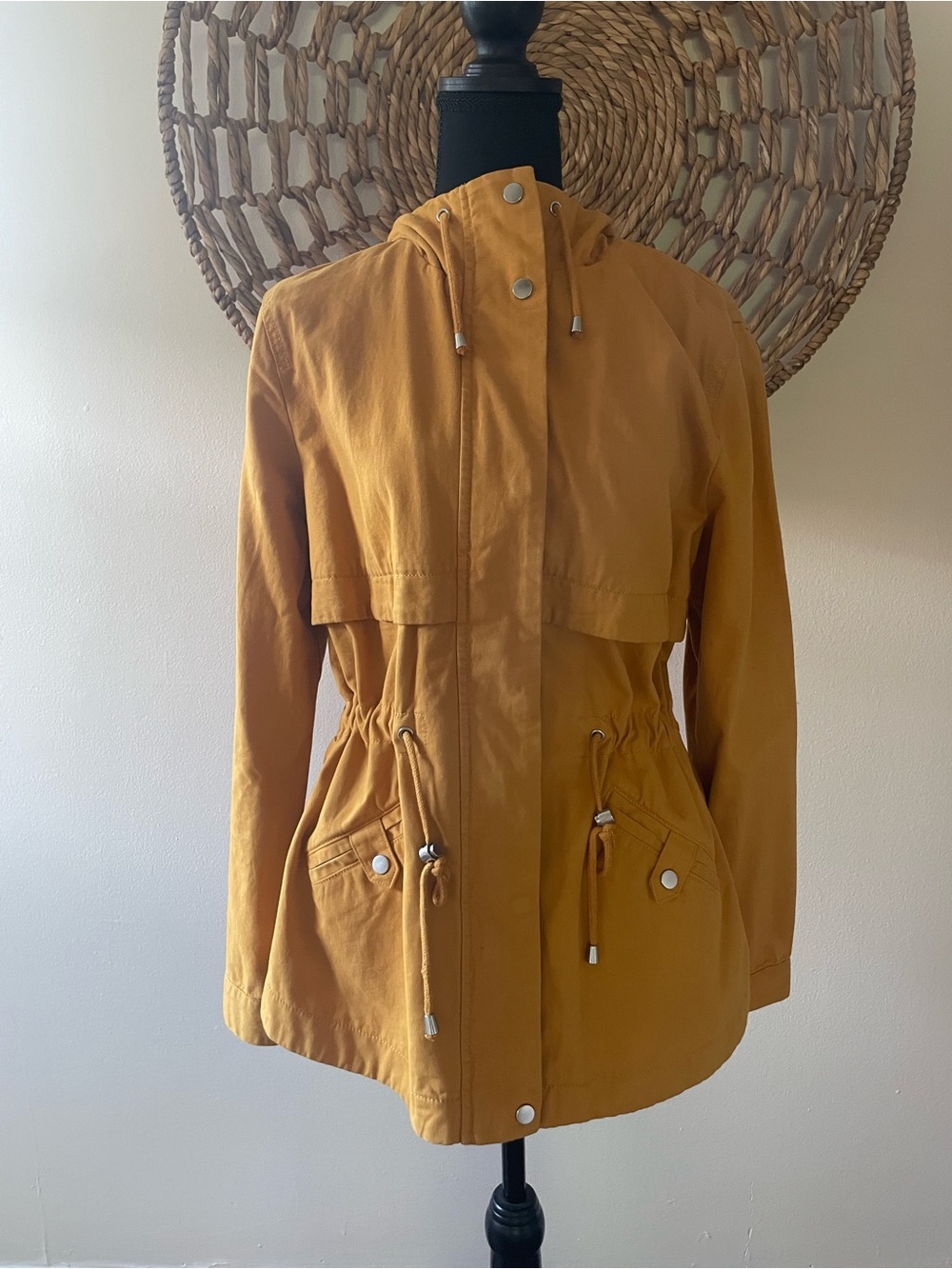 Divided Mustard Drawstring Hooded Utility Jacket
